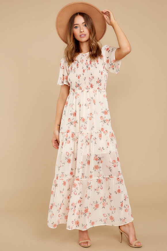 Love Me Forever Cream Floral Print Maxi Dress