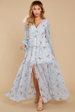 Love In Bloom Light Blue Floral Print Maxi Dress