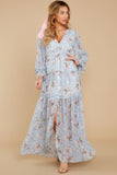 Love In Bloom Light Blue Floral Print Maxi Dress