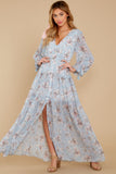 Love In Bloom Light Blue Floral Print Maxi Dress