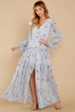 Love In Bloom Light Blue Floral Print Maxi Dress