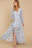 Love In Bloom Light Blue Floral Print Maxi Dress
