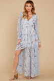 Love In Bloom Light Blue Floral Print Maxi Dress