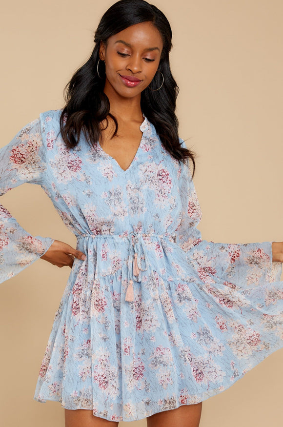 Sincerely Me Light Blue Floral Print Dress