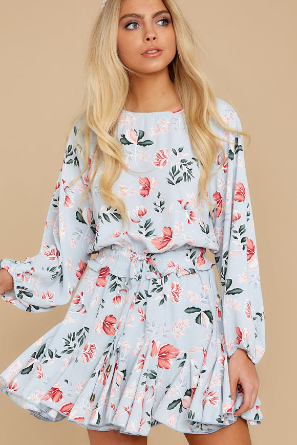 Oh So Sweet Light Blue Floral Print Dress