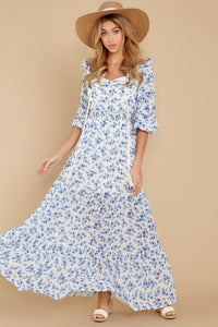 By Morning's Light Blue Floral Print Maxi Dress