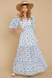 By Morning's Light Blue Floral Print Maxi Dress