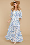 By Morning's Light Blue Floral Print Maxi Dress
