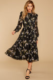 Giving My All Black Floral Print Midi Dress