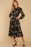 Giving My All Black Floral Print Midi Dress
