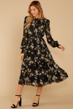 Giving My All Black Floral Print Midi Dress