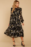 Giving My All Black Floral Print Midi Dress