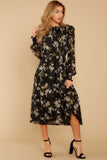 Giving My All Black Floral Print Midi Dress