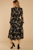 Giving My All Black Floral Print Midi Dress
