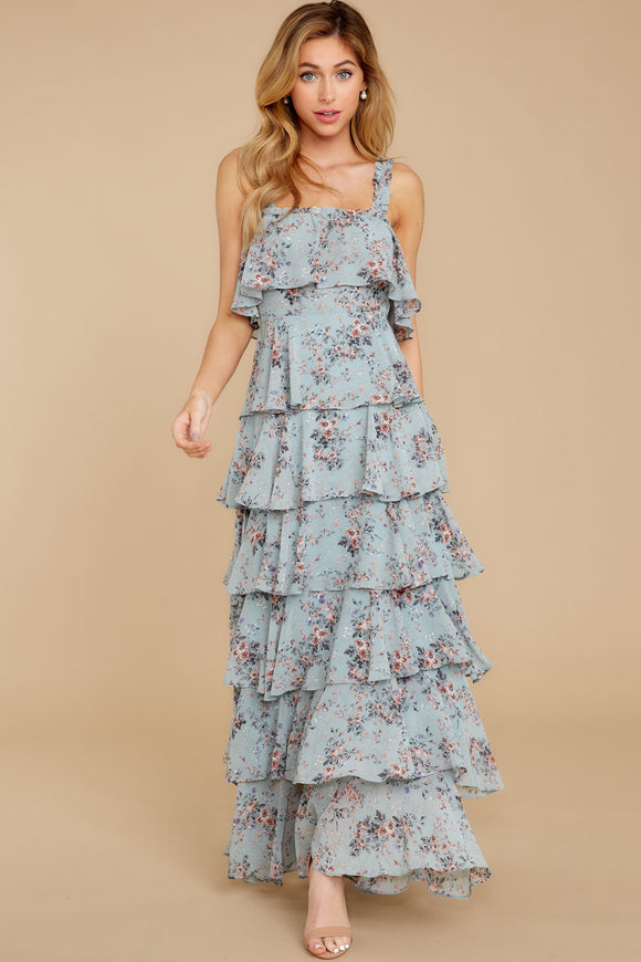The Story's Not Over Light Blue Floral Print Maxi Dress