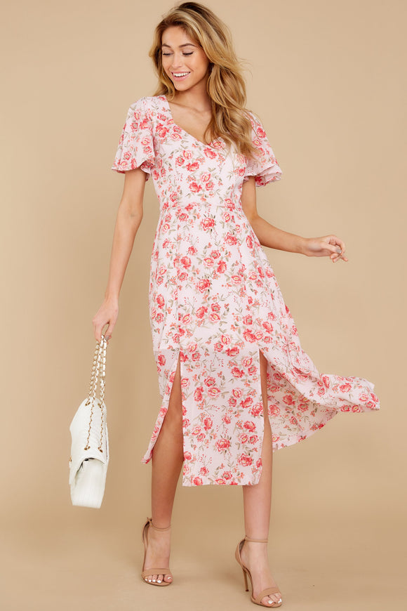 Budding Love Pink Floral Print Midi Dress