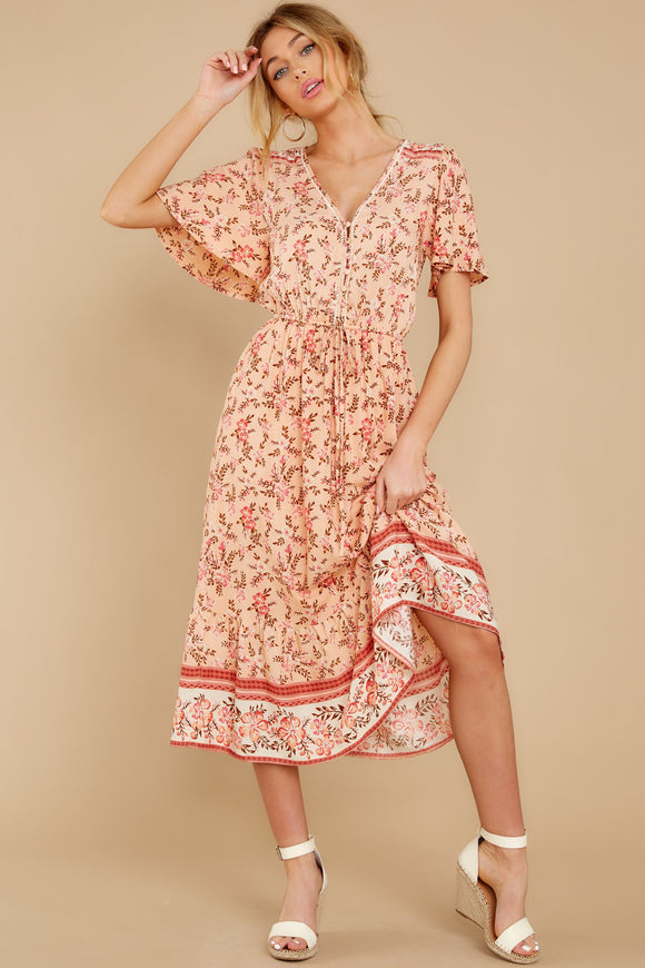 Sweet In The Spring Blush Floral Print Midi Dress