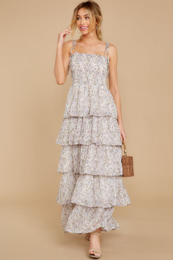 You Earned It Ivory Floral Print Maxi Dress