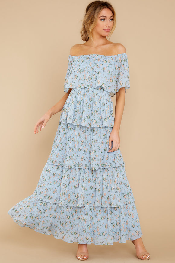 As It Happens Dusty Blue Floral Print Maxi Dress
