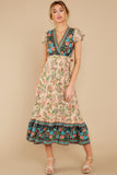 Love Is Here Nude Floral Print Midi Dress