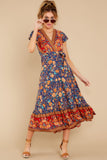 Love Is Here Navy Floral Print Midi Dress