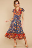 Love Is Here Navy Floral Print Midi Dress