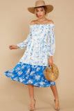 Looking Forward To Spring Blue Multi Off The Shoulder Midi Dress
