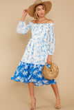 Looking Forward To Spring Blue Multi Off The Shoulder Midi Dress