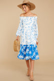 Looking Forward To Spring Blue Multi Off The Shoulder Midi Dress