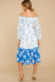 Looking Forward To Spring Blue Multi Off The Shoulder Midi Dress