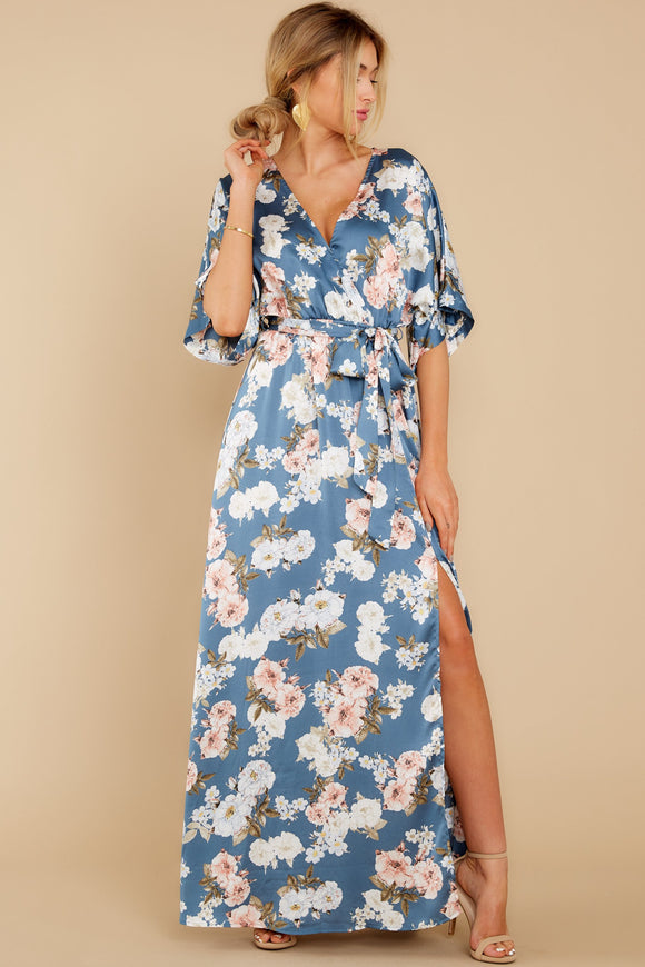 Once More Vintage Blue Floral Print Maxi Dress