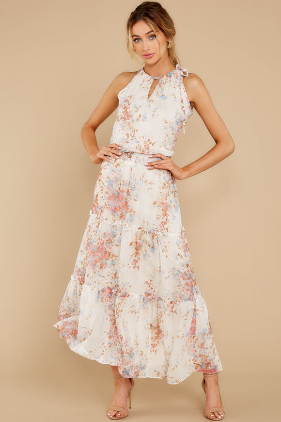 Total Beauty Beige Floral Print Maxi Dress