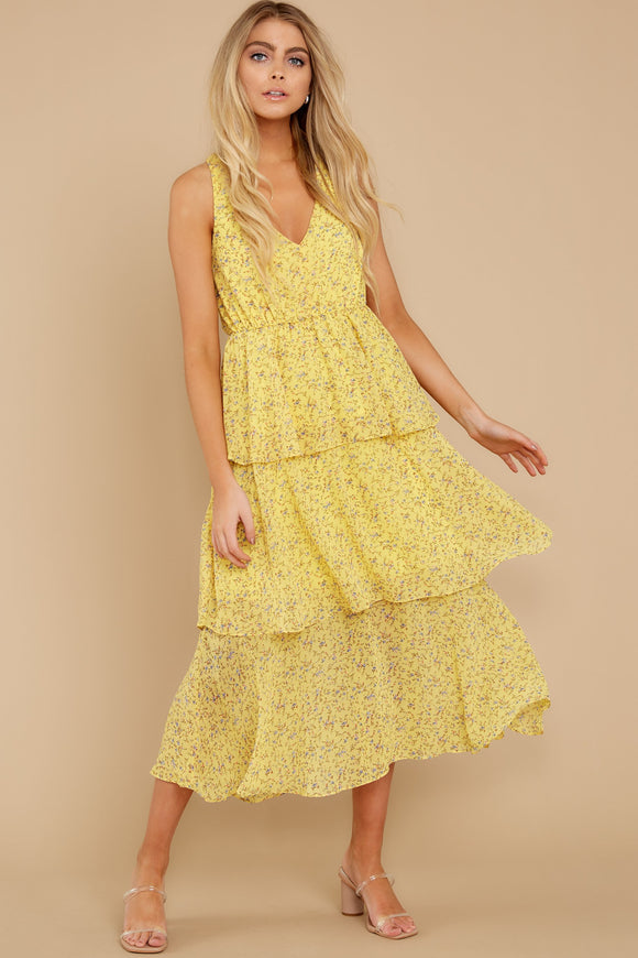 J¡¯adore You Yellow Floral Print Maxi Dress