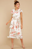 Bloom For Me Ivory Floral Print Midi Dress