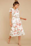 Bloom For Me Ivory Floral Print Midi Dress