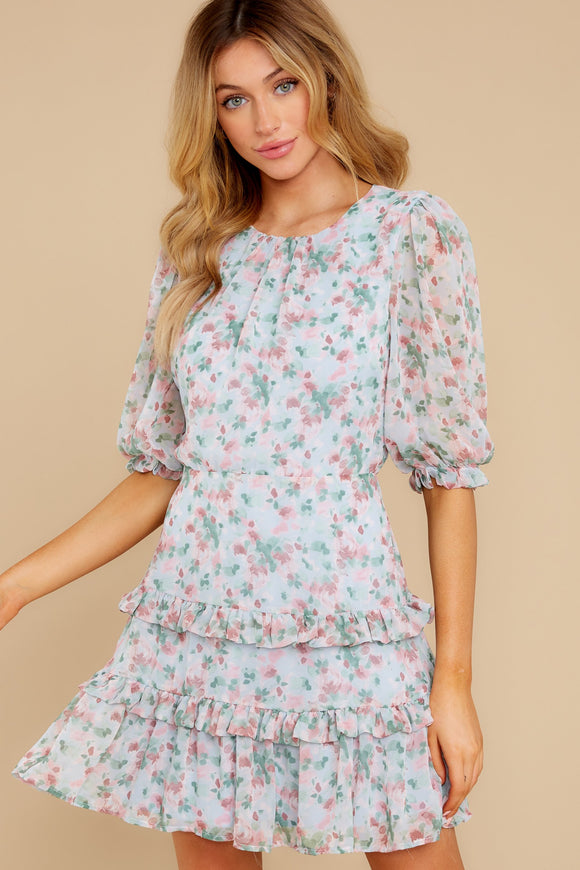 Like A Charm Light Blue Floral Print Dress