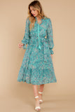 Darling Delight Aqua Blue Print Midi Dress