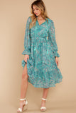 Darling Delight Aqua Blue Print Midi Dress