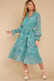 Darling Delight Aqua Blue Print Midi Dress