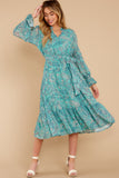 Darling Delight Aqua Blue Print Midi Dress
