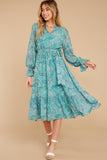 Darling Delight Aqua Blue Print Midi Dress