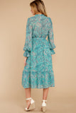 Darling Delight Aqua Blue Print Midi Dress
