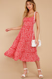 What A Life Red Floral Print Midi Dress