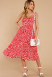 What A Life Red Floral Print Midi Dress