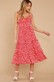 What A Life Red Floral Print Midi Dress