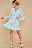 Poppin¡¯ Prosecco Light Blue Floral Print Dress