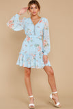 Poppin¡¯ Prosecco Light Blue Floral Print Dress