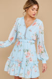 Poppin¡¯ Prosecco Light Blue Floral Print Dress