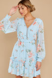 Poppin¡¯ Prosecco Light Blue Floral Print Dress