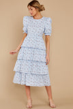 Good Girl Light Blue Floral Print Midi Dress